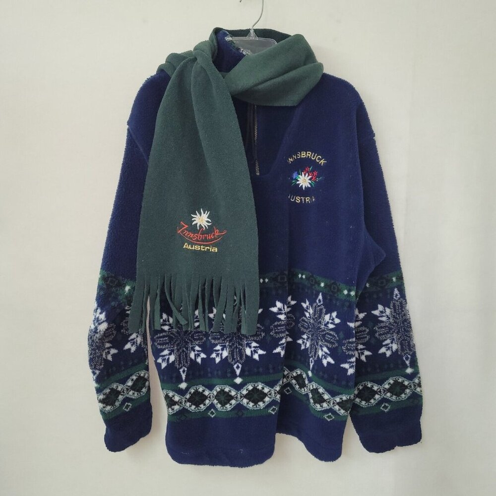 Girardelli Kufstein Fleece Pullover Adult L Blue Innsbruck Austria Fair Isle